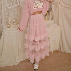 Vina of the Valley Rosy Twilight Long Tulle Skirt Sz SM Jfashion Fairy Kei Gyaru